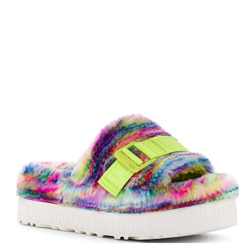 NEW UGG Fluffita Pixelate Colorful Slide Slipper Women's US Size 8 NIB PLATFORM